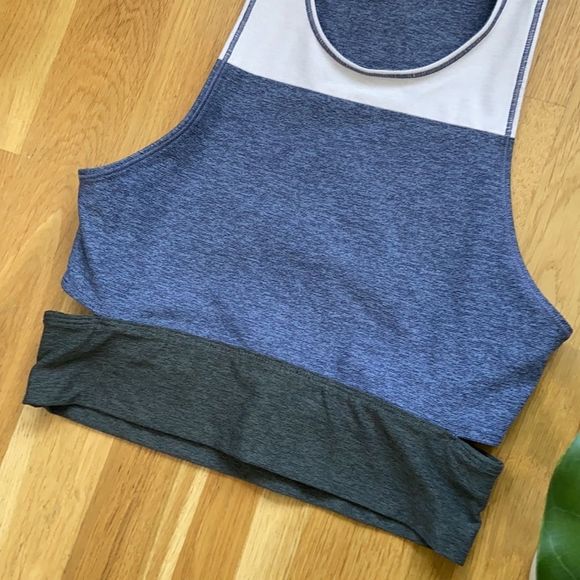 Outdoor Voices Tri Tone Slashback Crop Top in Ballet, Storm, & Olive - Picture 6 of 11